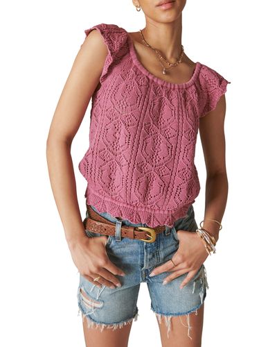 Lucky Brand Blue Maroon Ivory Sleeveless Knit Top w/ Braided Straps -  Women's L