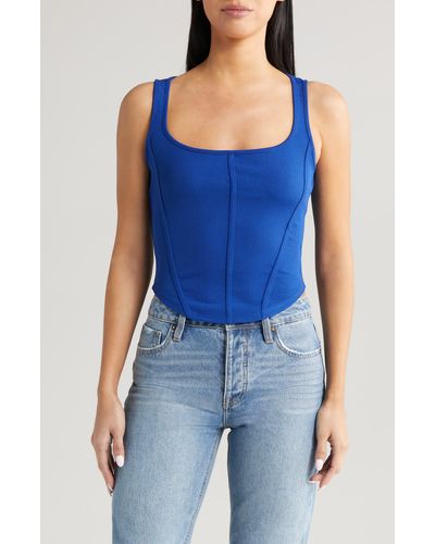 All In Favor Square Neck Corset Tank In At Nordstrom, Size X-large - Blue
