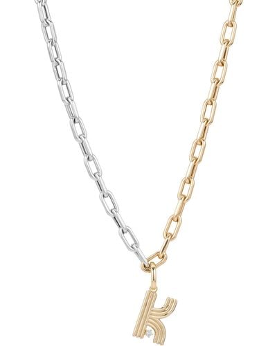 Adina Reyter Two-tone Diamond Initial Pendant Paperclip Chain Necklace - Metallic