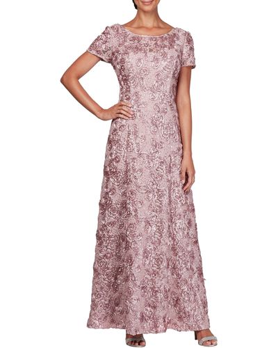 Alex Evenings Embellished Lace A-line Evening Gown - Pink