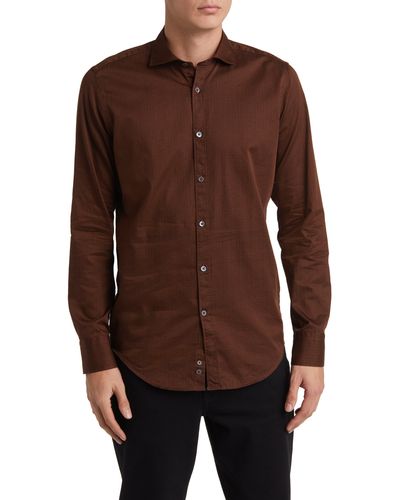 Canali Long Sleeve Button-up Shirt - Brown
