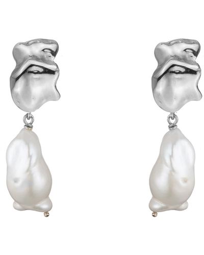 Sterling King Baroque Pearl Mini Drop Earrings - White