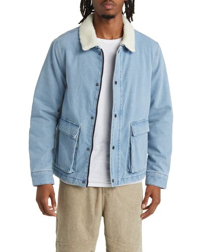Native Youth Cotton Denim Jacket With Fleece Collar - Blue