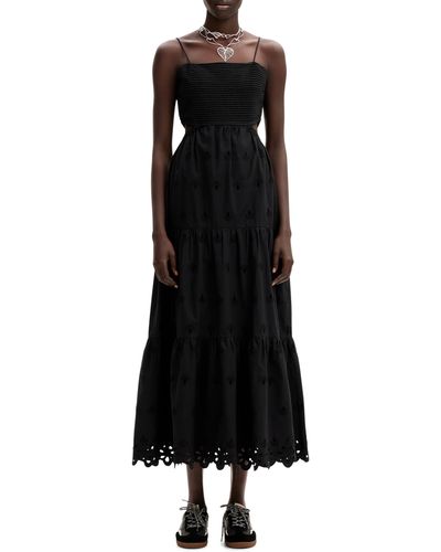Desigual Long Embroidered Cutout Dress - Black