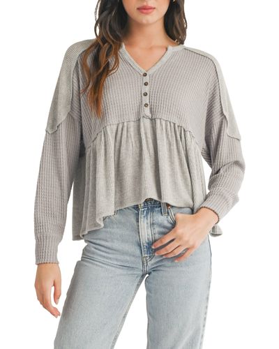 All In Favor Mixed Knit Peplum Top In At Nordstrom, Size Small - Gray