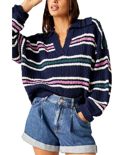 Free People Kennedy Stripe Sweater - Blue