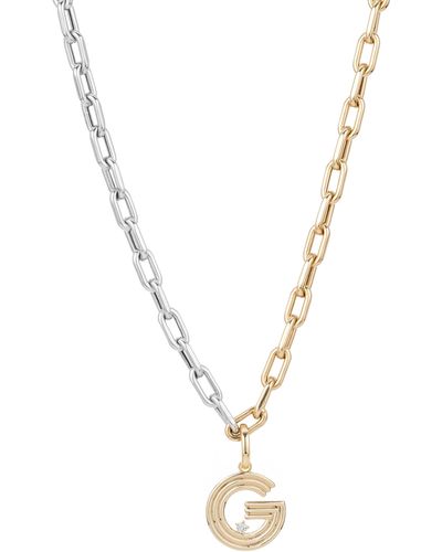 Adina Reyter Two-tone Diamond Initial Pendant Paperclip Chain Necklace - Metallic