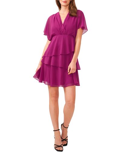 Halogen® Halogen(r) Flutter Sleeve Tiered Ruffle Chiffon Dress - Pink