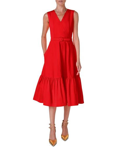 Akris Punto Sleeveless Taffeta Midi Dress - Red