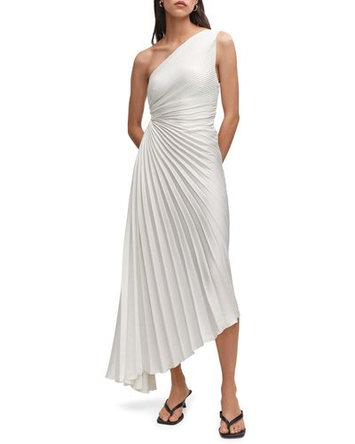 Mango One-shoulder Side Cutout Pleated Midi Dress - White