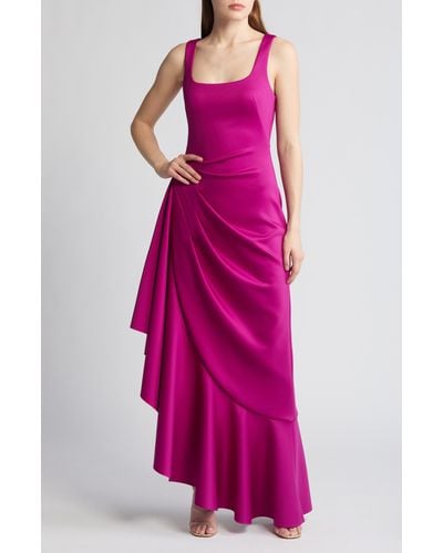 Black Halo Jewel Sleeveless Gathered Evening Gown - Pink