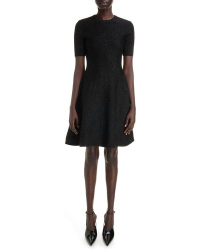 Givenchy Metallic Floral Jacquard Fit & Flare Dress - Black