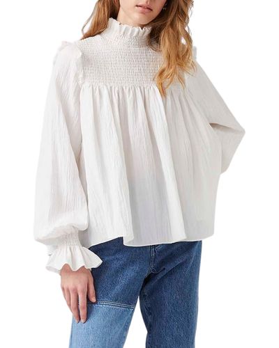 French Connection Boza Smock Neck Long Sleeve Top - White