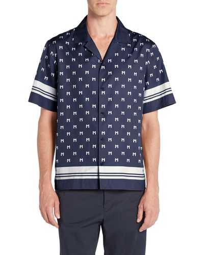 Moncler Logo Short Sleeve Cotton Poplin Button-up Shirt - Blue