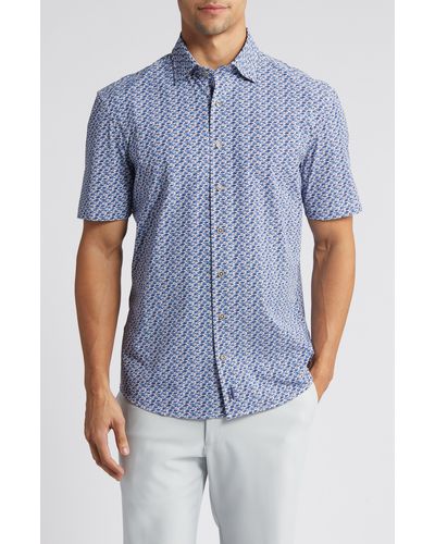 Johnnie-o Bento Knit Short Sleeve Button-up Shirt - Blue