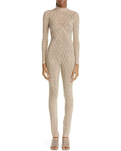 Stella McCartney Crystal Embellished Floral Lace Catsuit - Natural