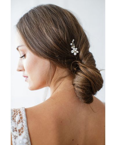 Brides & Hairpins Nahla Set Of 2 Pearl & Crystal Flower Pins - Brown
