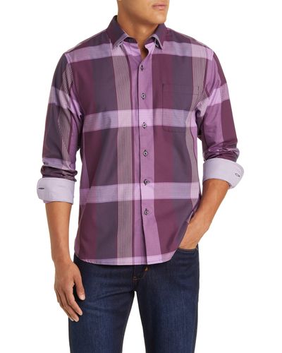Tommy Bahama Lazlo Lux Grande Plaid Stretch Cotton & Silk Button-up Shirt - Purple