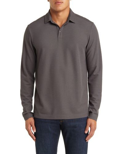 Nordstrom Texture Knit Long Sleeve Polo - Gray