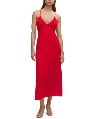 Mango Ruched Sleeveless Maxi Dress - Red