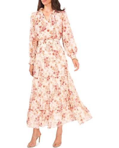 Chaus Smocked Long Sleeve Maxi Dress - Pink