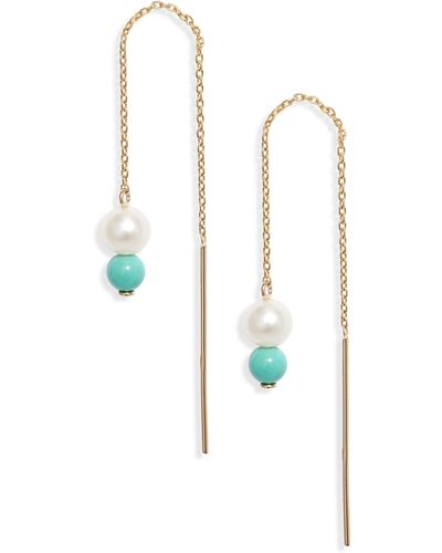 POPPY FINCH Petite Cultured Pearl & Turquoise Threader Earrings - Multicolor