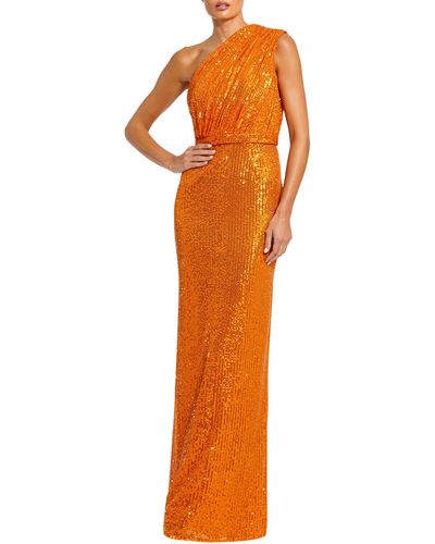 Mac Duggal Sequin One-shoulder Column Gown - Orange