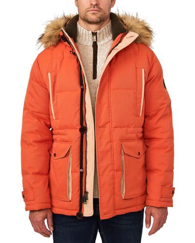Rainforest Summit Water Resistant Hooded Quilted Parka With Faux Fur Trim - Orange