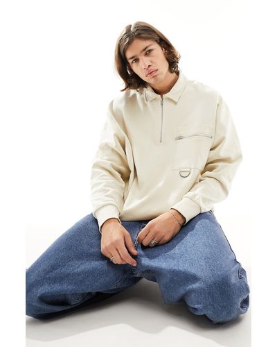 ASOS Oversize Half Zip Cotton Sweatshirt - Blue