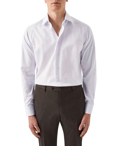 Eton Slim Fit Microcheck Organic Cotton Dress Shirt - White