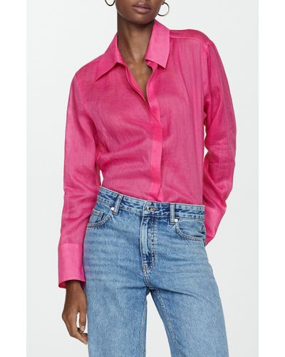 Mango Ramie Button-up Shirt - Pink