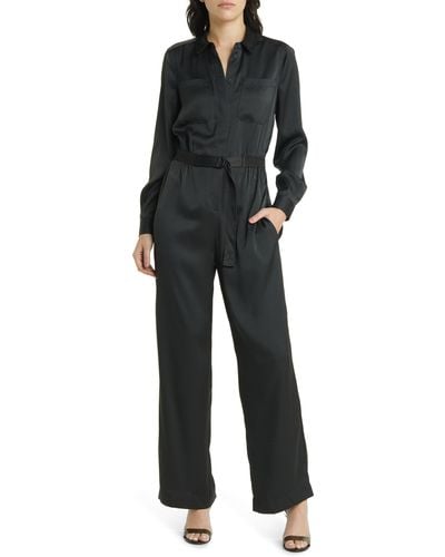 French Connection Enid Long Sleeve Satin Jumpsuit - Black