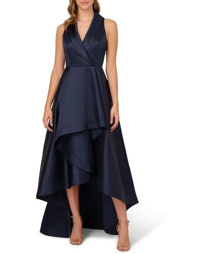 Adrianna Papell Tuxedo High-low Satin Gown - Blue