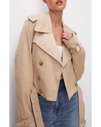 GOOD AMERICAN Chino Stretch Cotton Crop Trench Coat - Natural