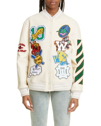 Off-White Floral Embroidered Varsity Jacket ($1,905) ❤ liked on