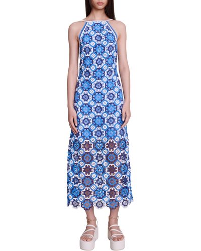 Maje Crochet Maxi Dress - Blue