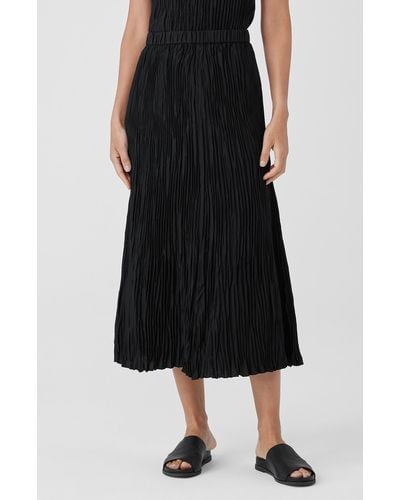 Eileen Fisher Pleated Silk Midi Skirt - Black