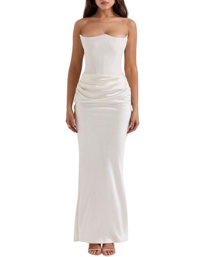 House Of Cb Persephone Strapless Satin Corset Cocktail Dress - White