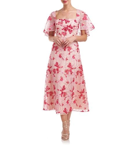 JS Collections Lola Floral Embroidery Cocktail Dress - Red