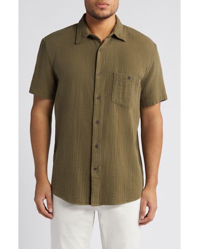 Treasure & Bond Cotton Gauze Short Sleeve Button-up Shirt - Green