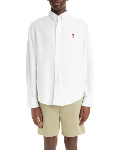Ami Paris Ami De Coeur Boxy Fit Cotton Oxford Button-down Shirt - White