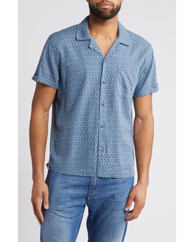 Rails Waimea Geo Print Short Sleeve Linen Blend Button-up Shirt - Blue