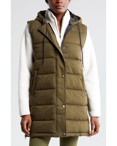 Zella Long Hooded Puffer Vest - Natural