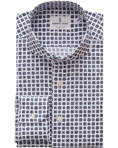 Emanuel Berg Modern Fit Floral Stretch Button-up Shirt - Blue