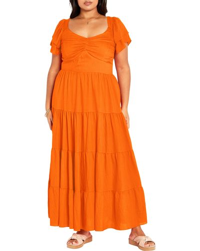 City Chic Ariella Tiered Dress - Orange