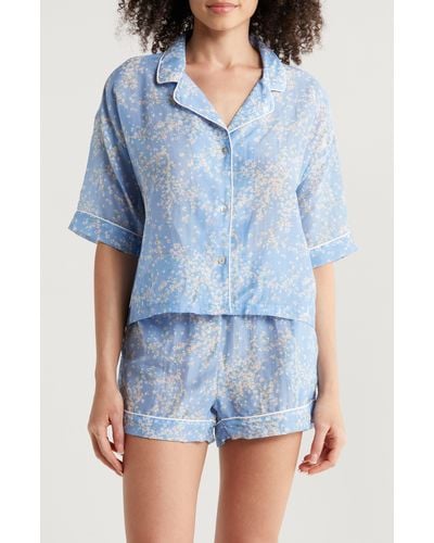 Papinelle Cheri Blossom Cotton & Silk Short Pajamas - Blue