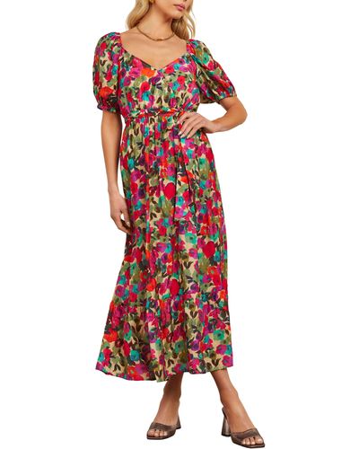 Vici Collection Willa Floral Print Midi Dress - Red