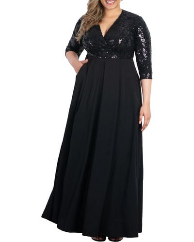 Kiyonna Paris Sequin Bodice Gown - Black