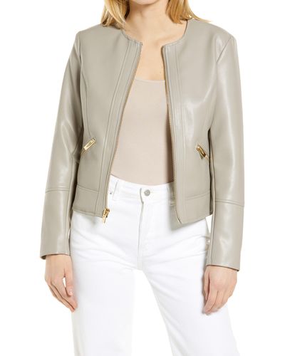 Via Spiga Collarless Faux Leather Jacket - Natural