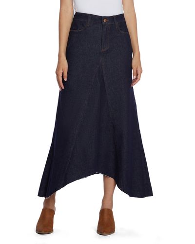 Wash Lab Denim Selma Pieced Asymmetric Denim Maxi Skirt - Blue